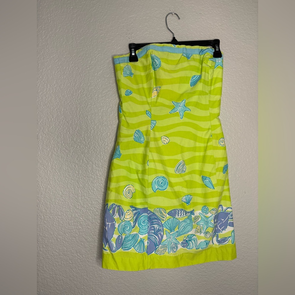 Lilly Pulitzer Low Tide Green Strapless dress y2k white label beach tropical - Picture 2 of 11